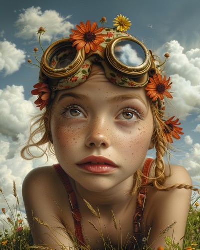8x10 art print girl goggles - print,
