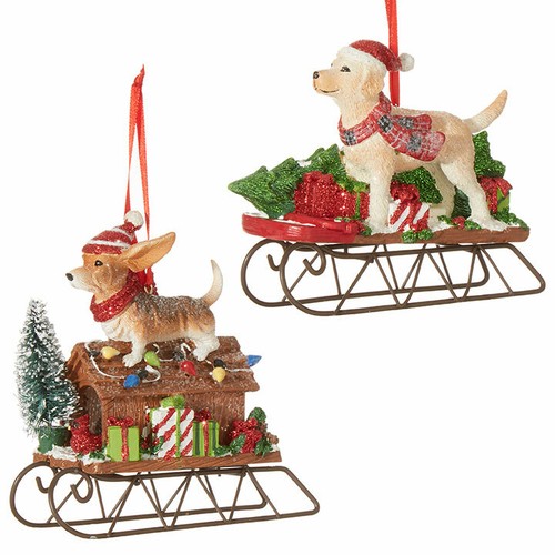 Dog sled holiday ornament - on,